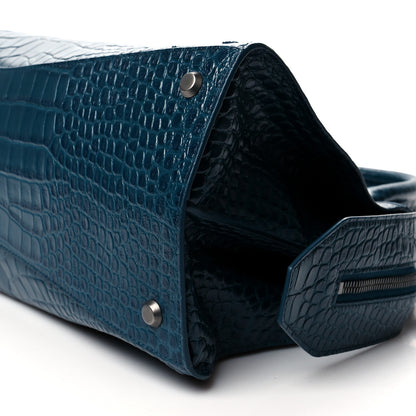 Balenciaga Calfskin Crocodile Embossed Neo Classic Silver Hardware Medium City Dark Petrol Blue 9 of 9