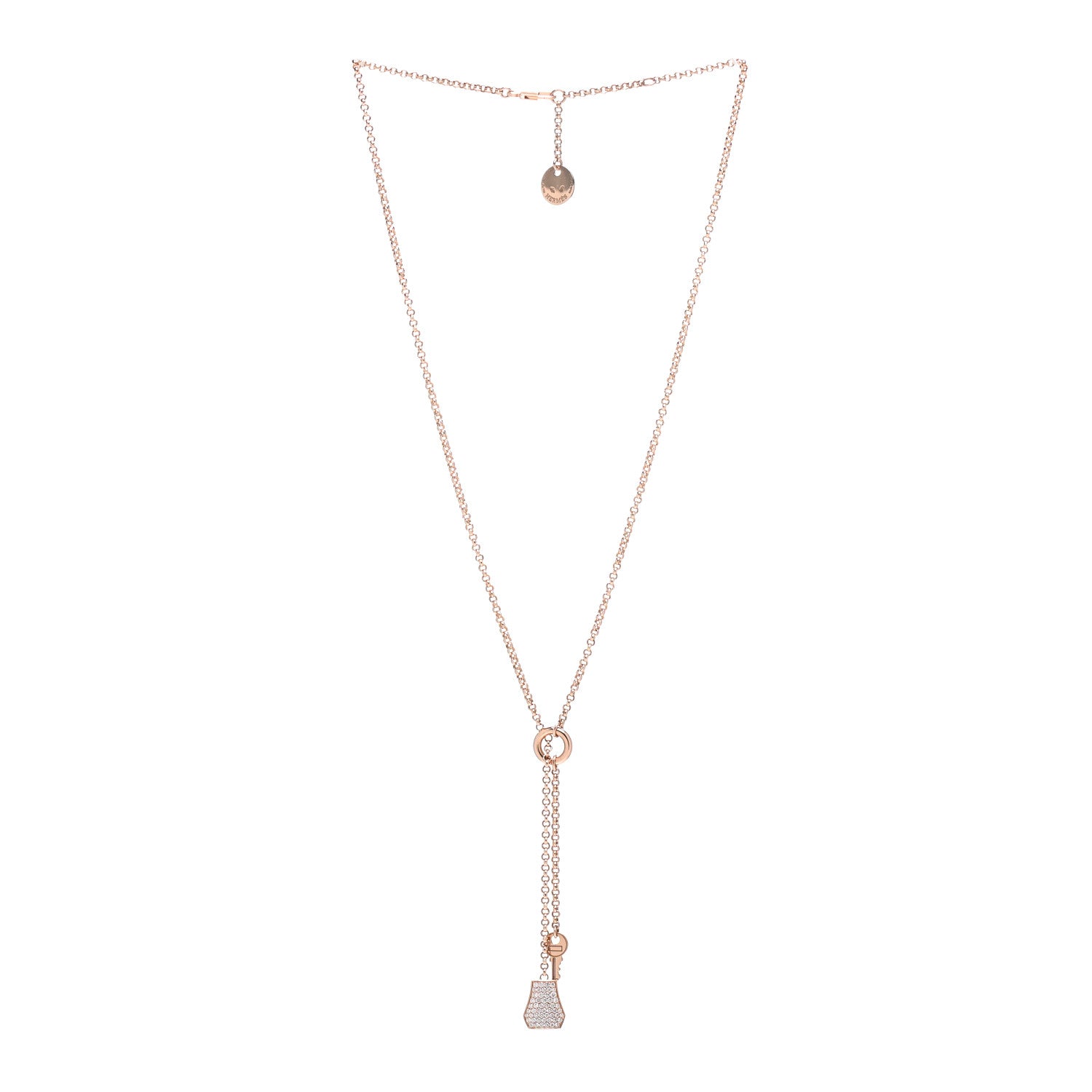 Hermes 18K Rose Gold Diamond PM Kelly Clochette Necklace 3 of 5