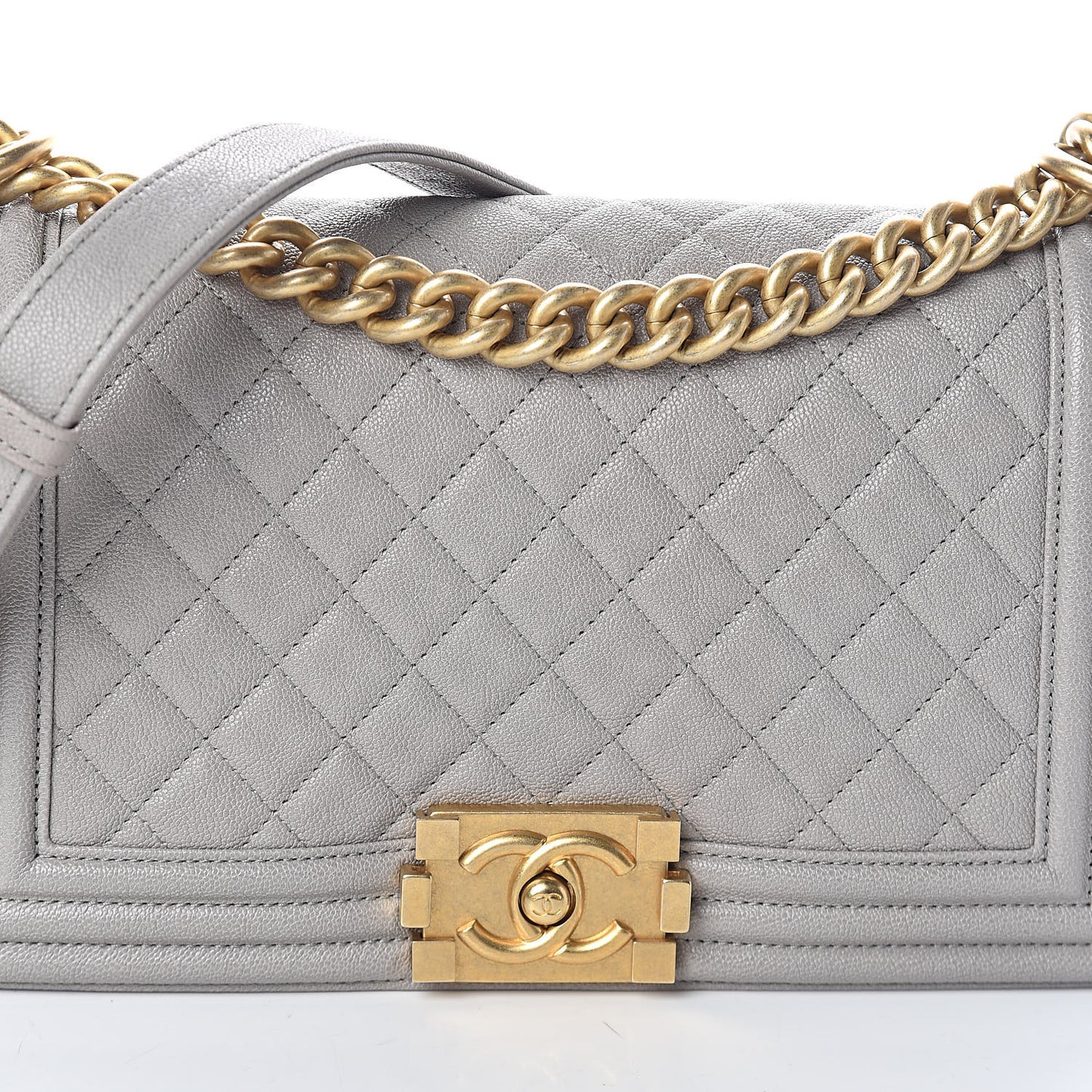 Caviar Quilted Medium Boy Flap Grey