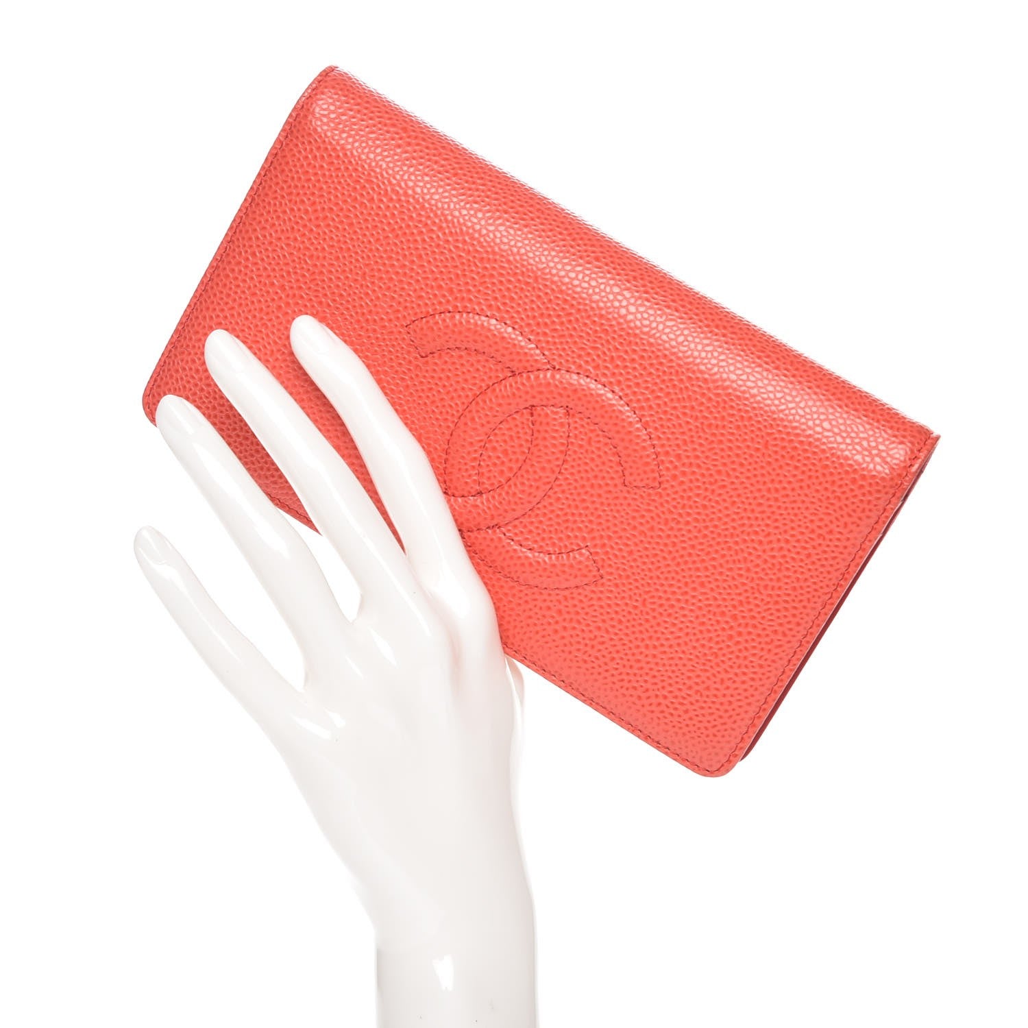 Chanel Caviar Timeless CC Yen Wallet Coral 2 of 12