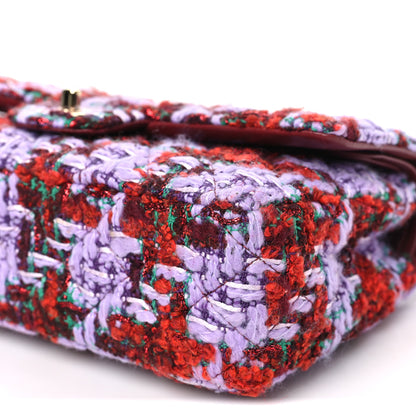 Chanel Tweed Quilted Medium Double Flap Red Purple Green 10 of 11