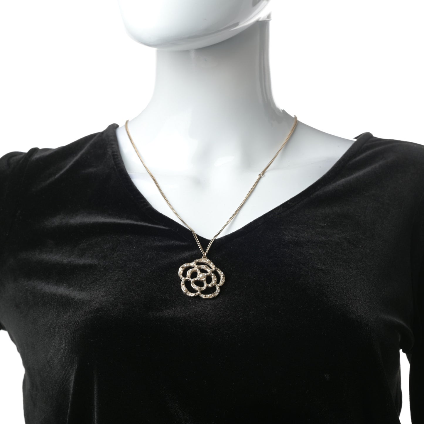 Crystal Pearl Camellia Necklace Gold