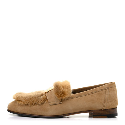Hermes Mink Fur Suede Goatskin Paris Loafers 36 Marron Havane 1 of 8
