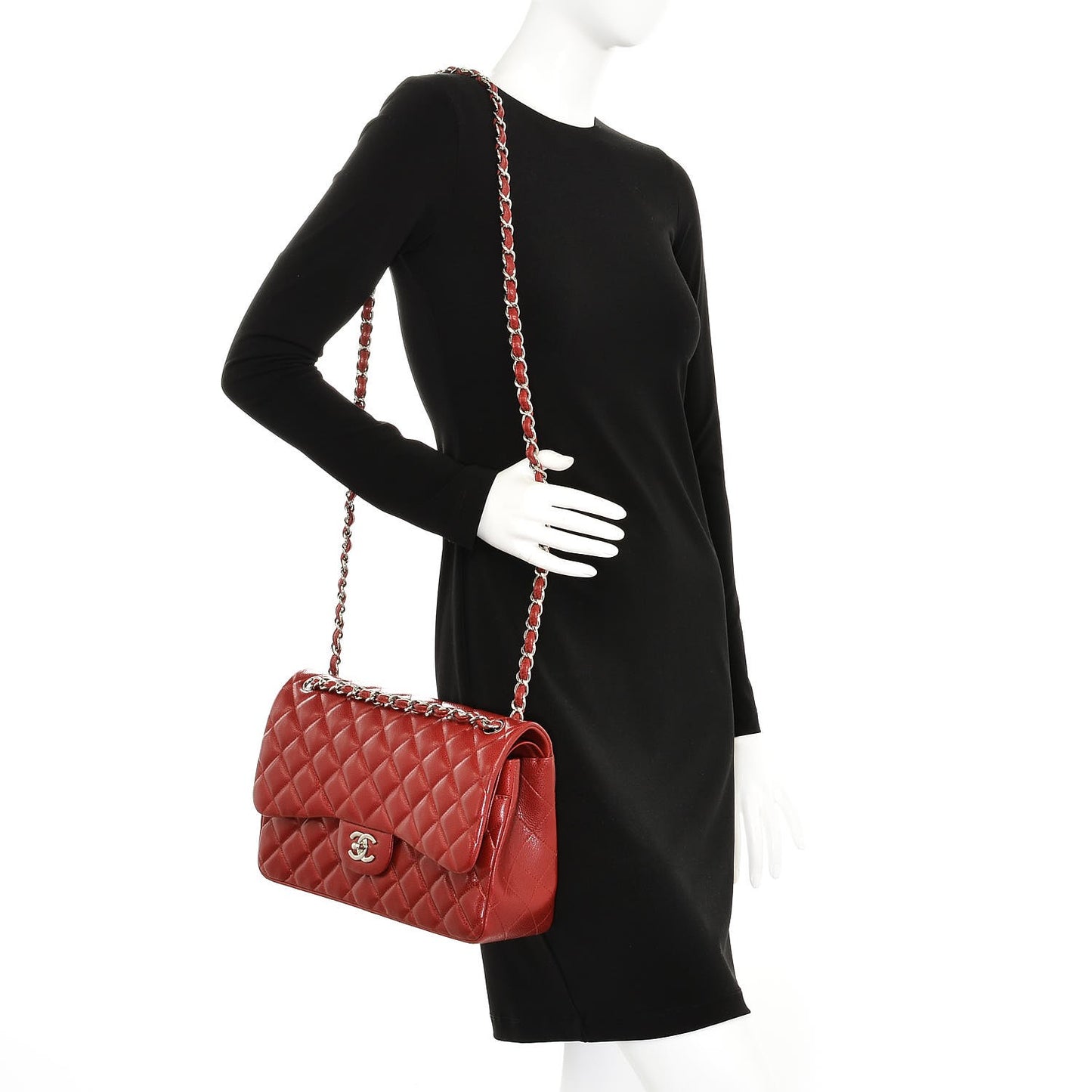 Caviar Quilted Jumbo Double Flap Red