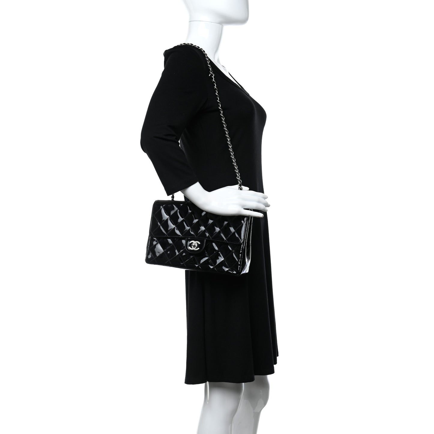 Patent Quilted Medium Single Flap Bag Black