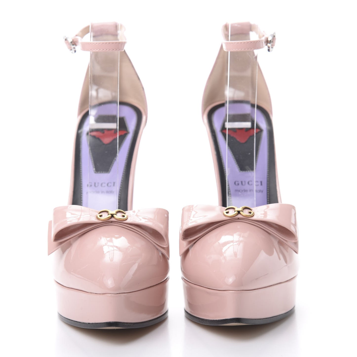 Patent Crystal GG Bow Sadie Spike Ankle Strap d'Orsay Platform High Heel Pumps 37.5 Perfect Pink