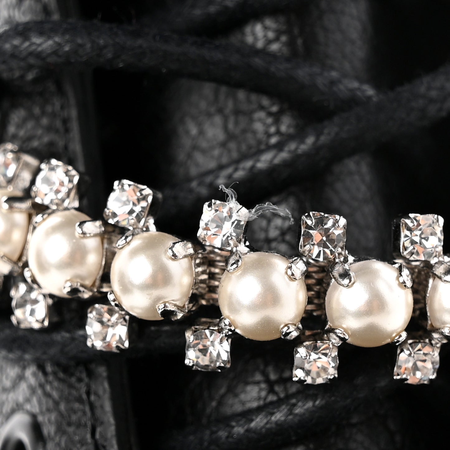 Grained Calfskin Crystal Embellished Cruz Combat Boots 36 Black