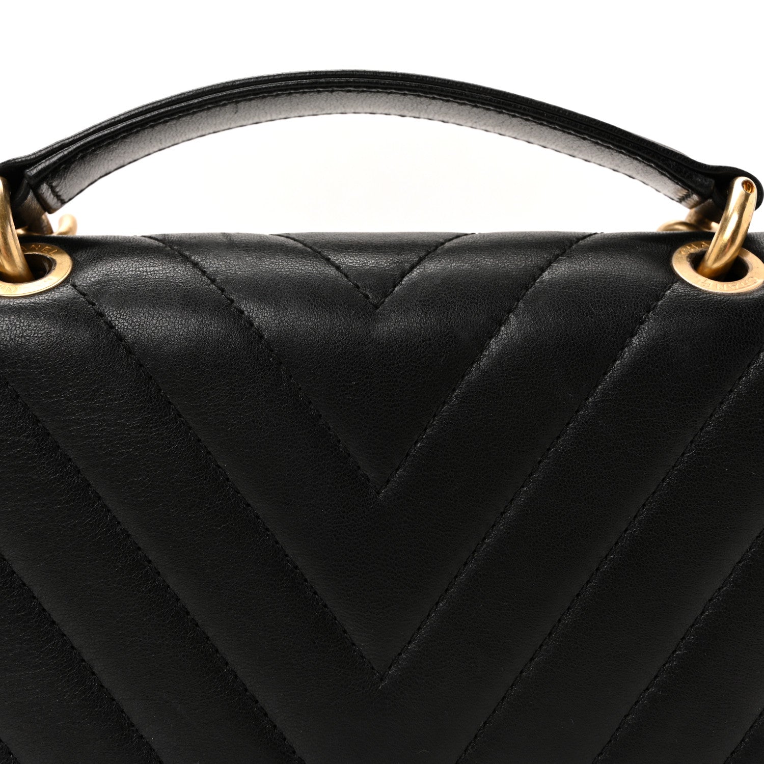 Chanel Sheepskin Chevron Stitched Chain Top Handle Flap Black 7 of 9
