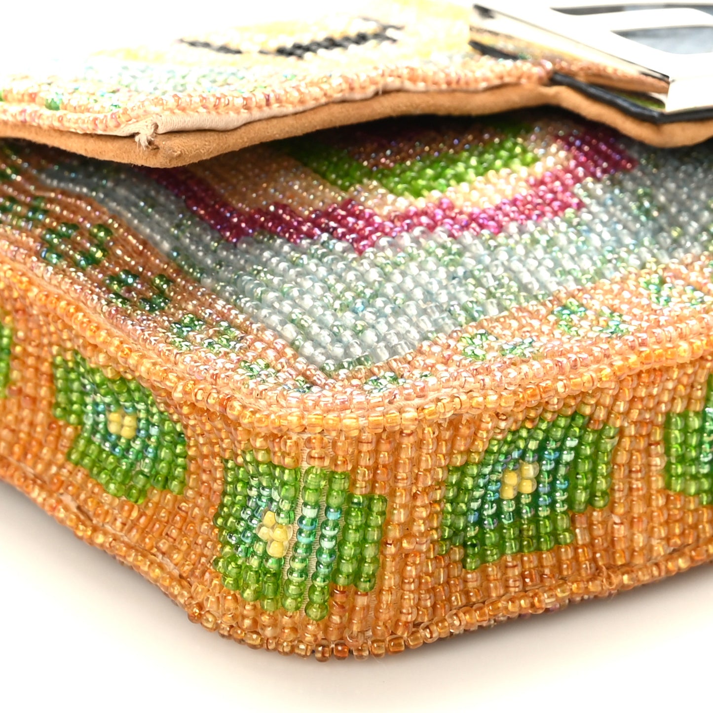 Perline Glass Karung Beaded Nano Maxi Buckle Baguette Phone Pouch Multicolor Azzuro Glicine