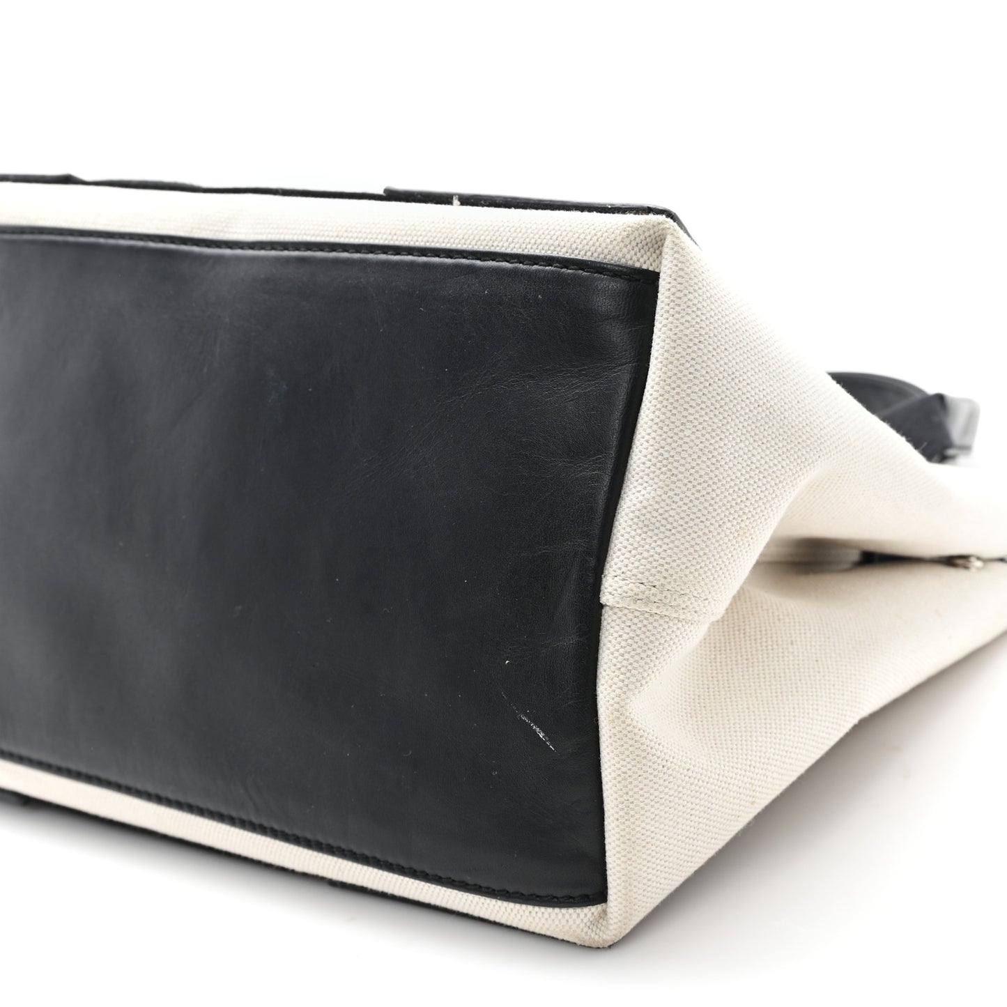 Cotton Canvas Satin Calfskin S Navy Cabas Natural Black