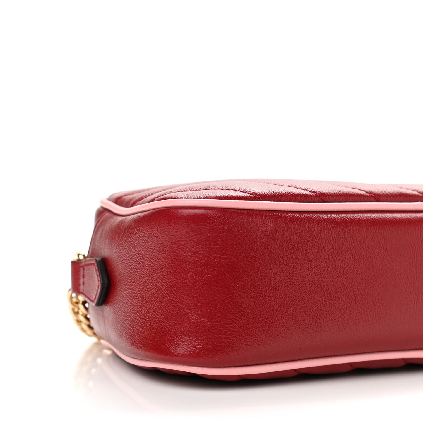 Azalea Calfskin Enamel Matelasse Diagonal Small Torchon GG Marmont Chain Shoulder Bag New Cherry Red Wild Rose
