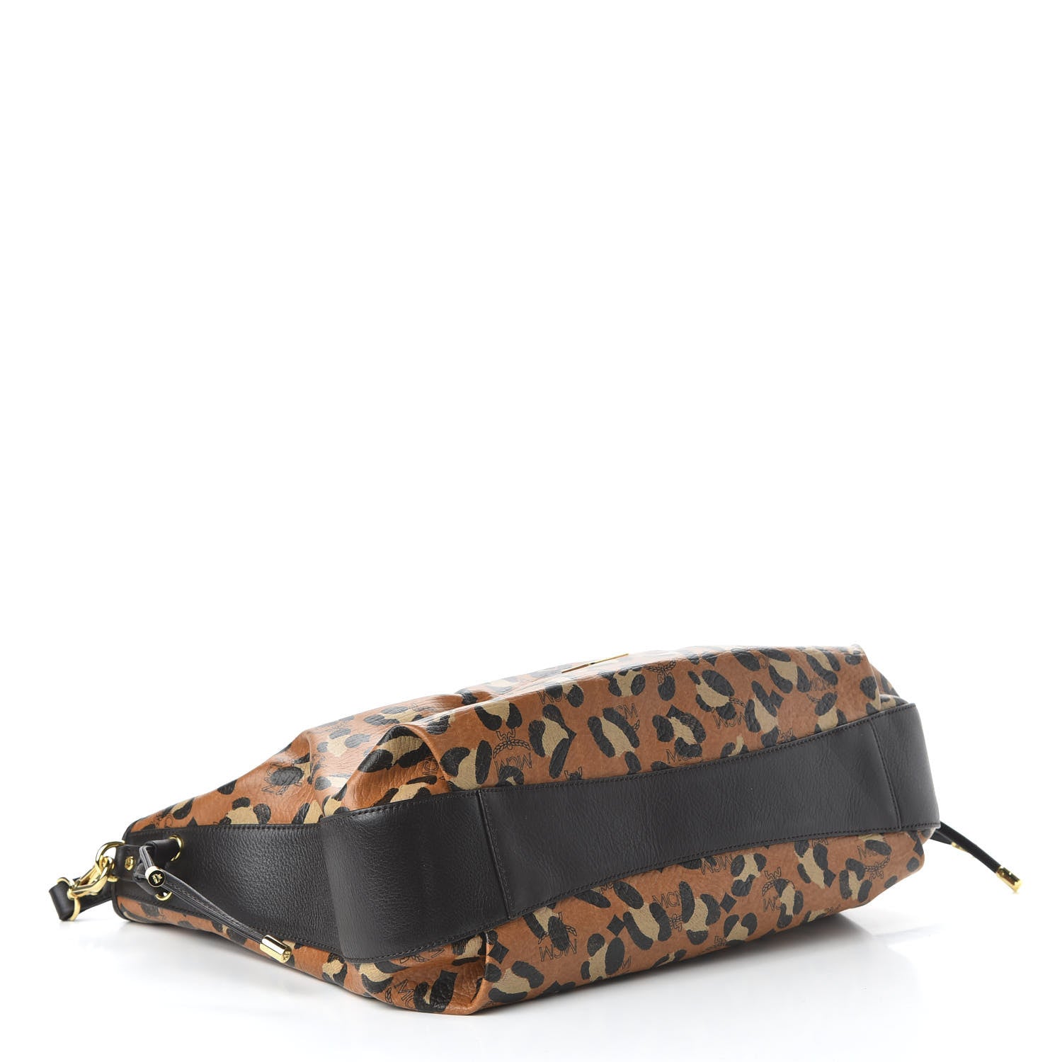 MCM Visetos Leopard Print Large Drawstring Shoulder Bag Cognac 4 of 9