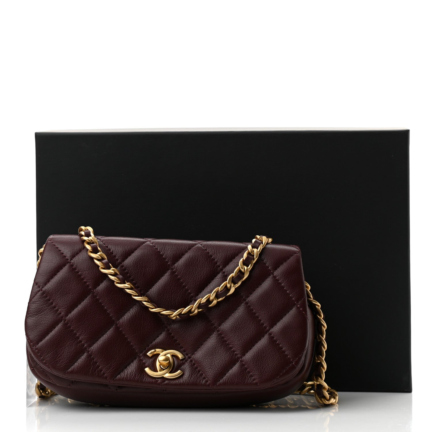 Chanel Calfskin Quilted Coco Mail Clutch With Chain Burgundy 12 of 12