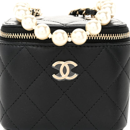 Chanel Lambskin Quilted Mini Vanity Case With Pearl Chain Black 8 of 11