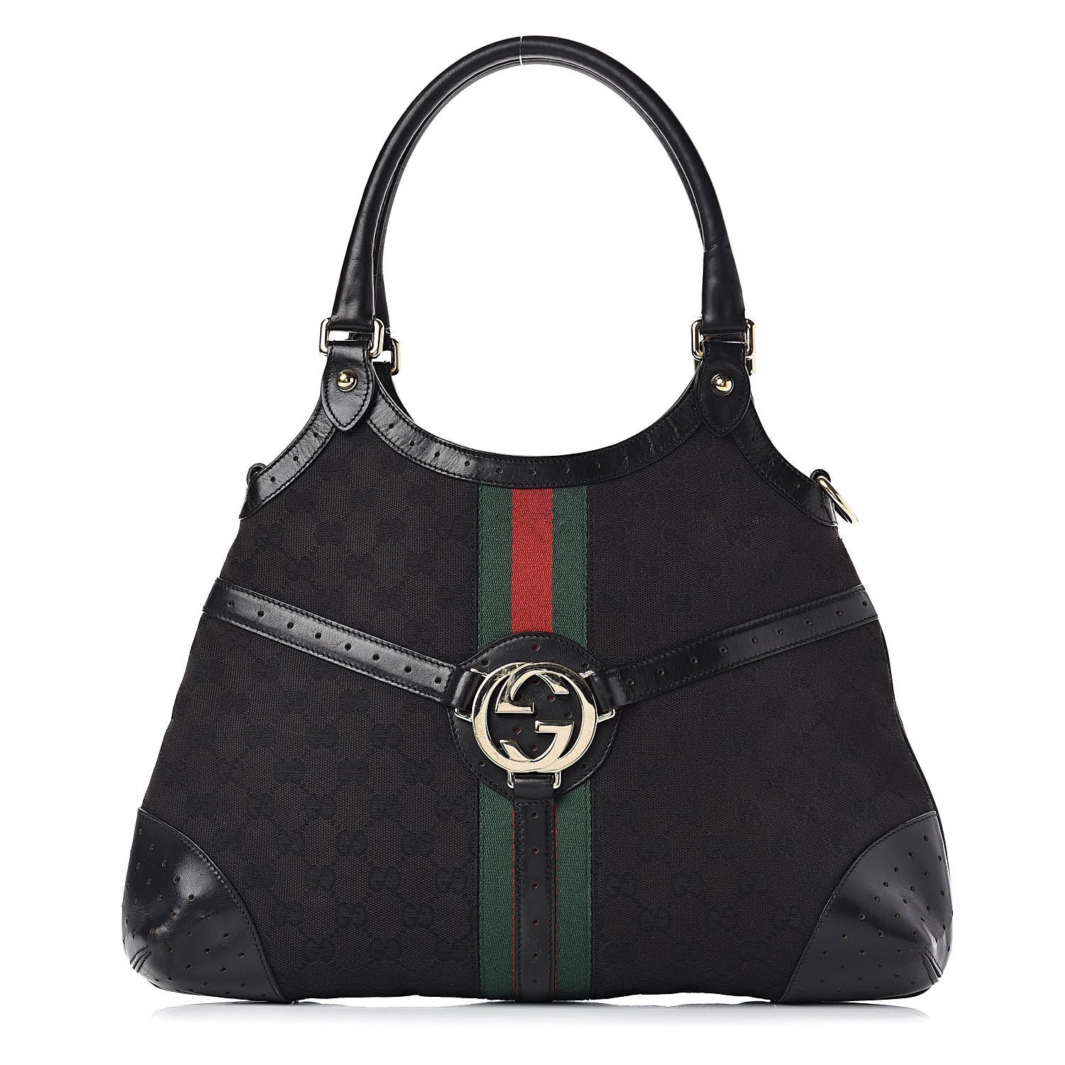 Gucci Monogram Web Reins Shoulder Bag Black 1 of 13
