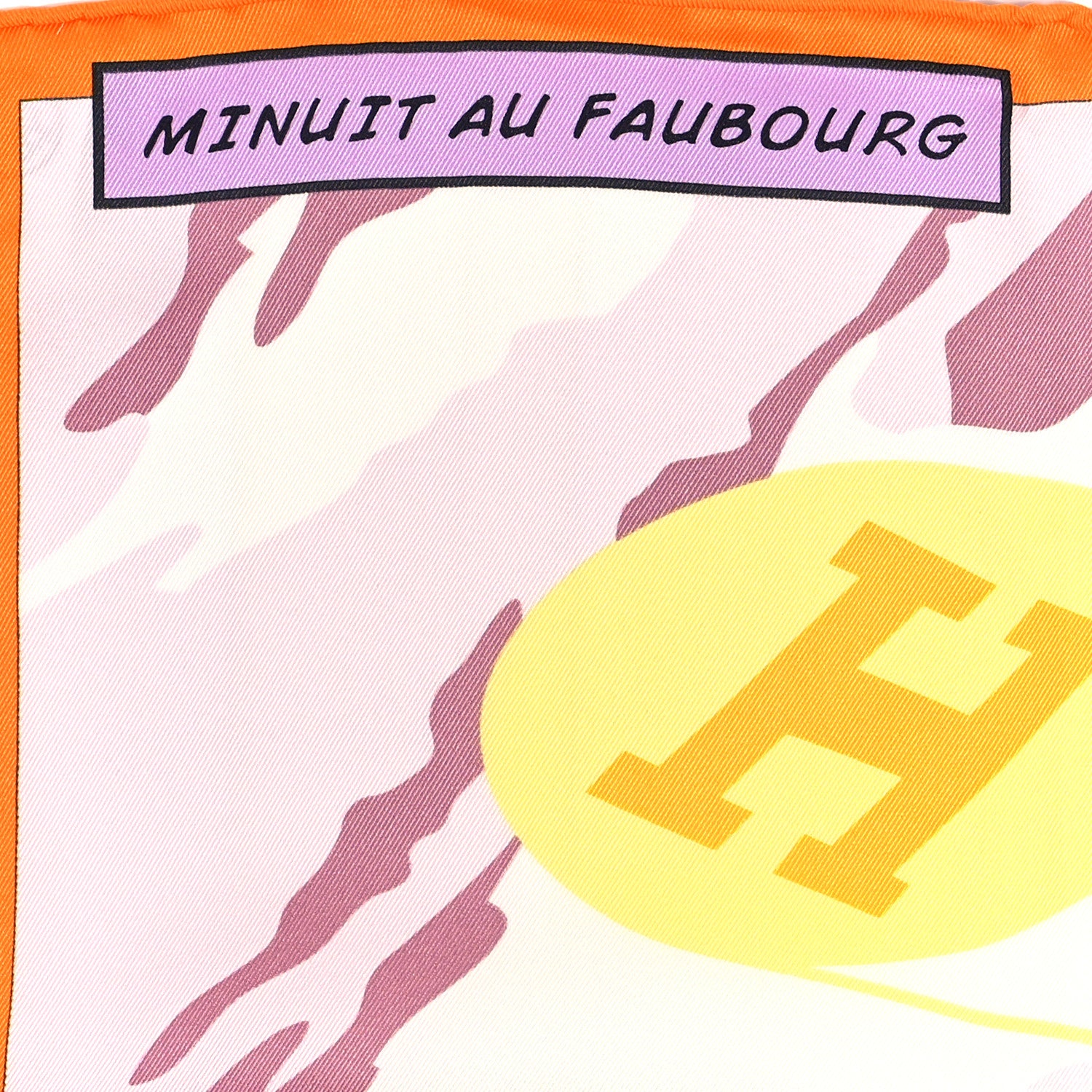 Hermes Silk Minuit Au Faubourg Scarf 70 Orange Gris Jaune 5 of 5