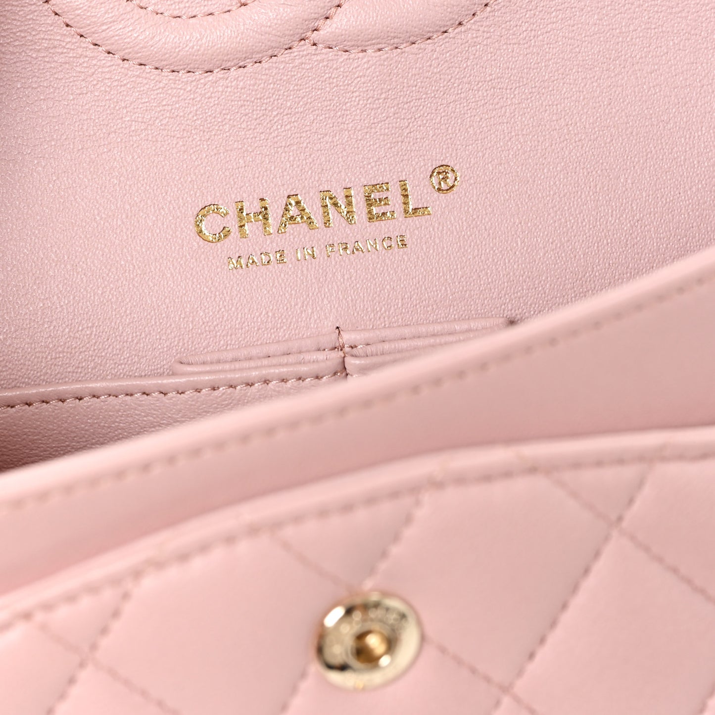 Lambskin Quilted Medium Double Flap Light Pink