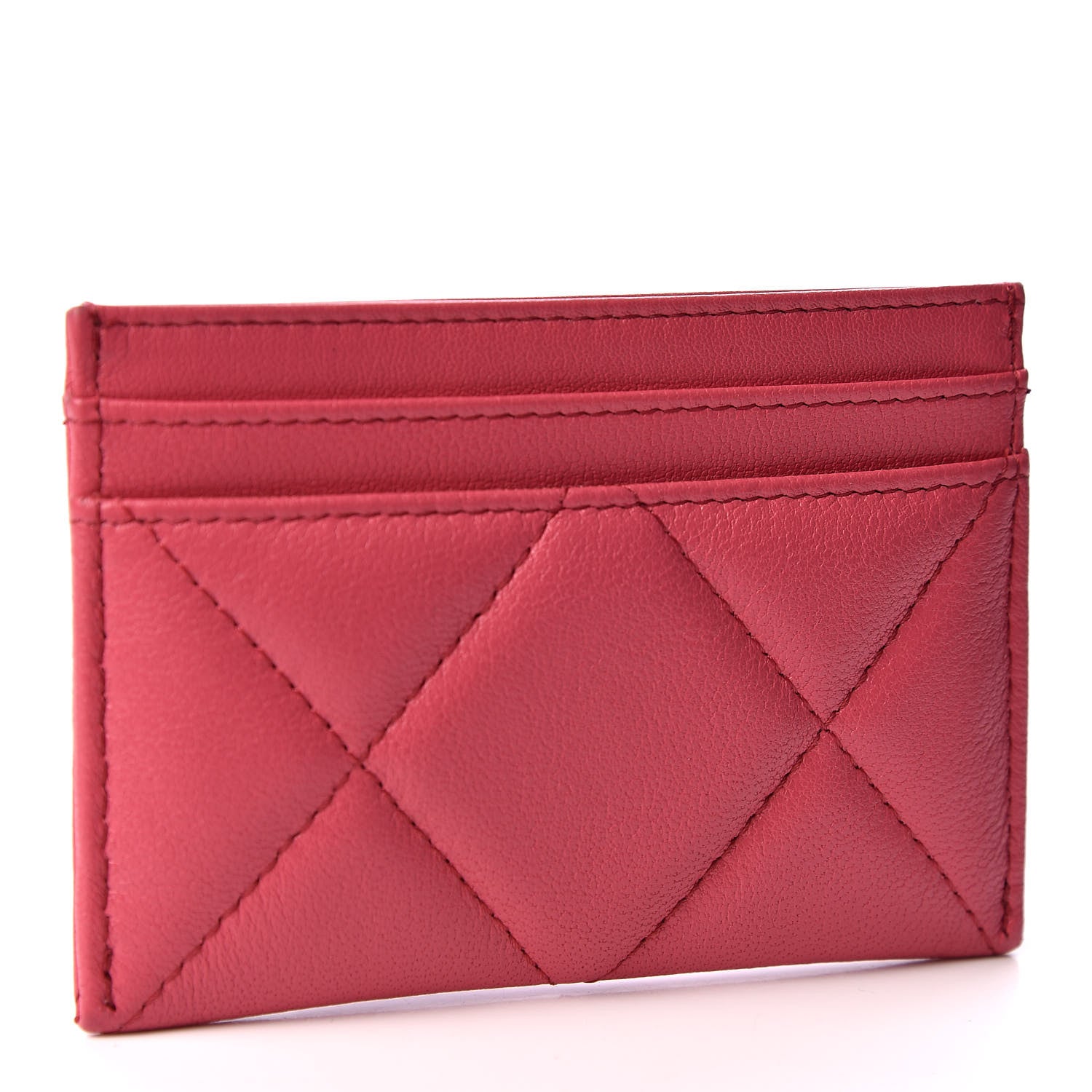 Chanel Lambskin Quilted Chanel 19 Card Holder Dark Pink 2 of 10