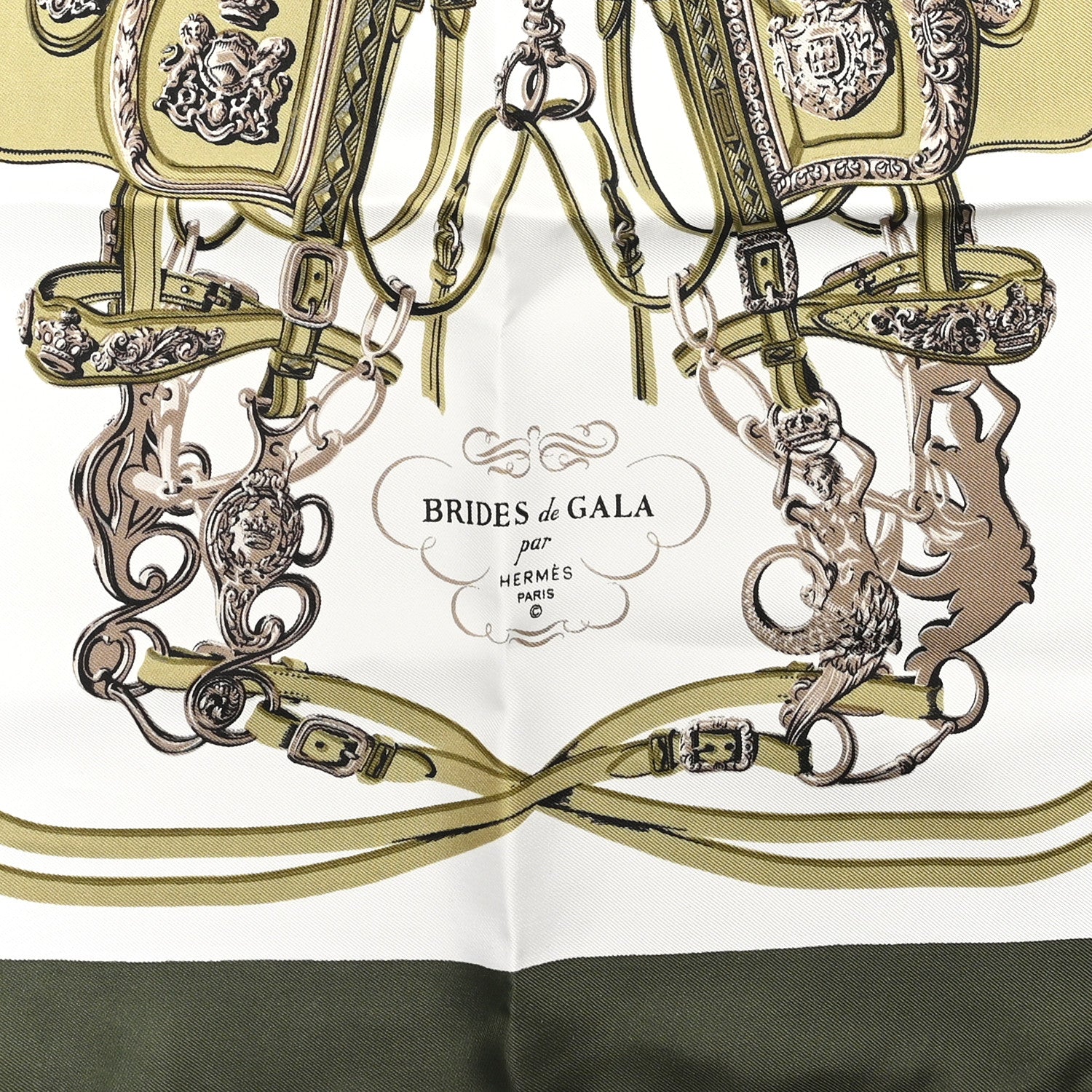 Hermes Silk Brides De Gala Pocket Square Scarf 45 Vert White 2 of 3