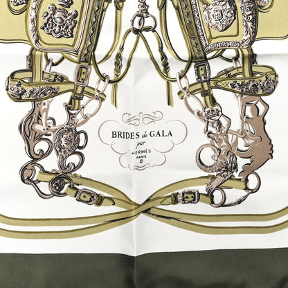 Hermes Silk Brides De Gala Pocket Square Scarf 45 Vert White 2 of 3