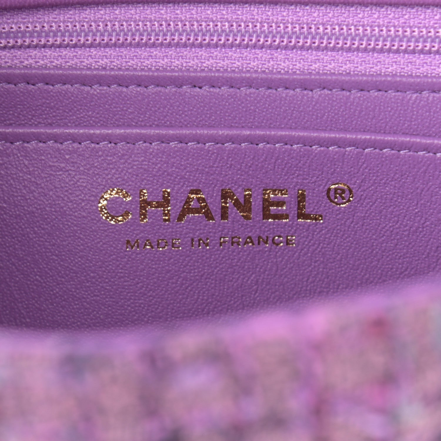 Chanel Tweed Quilted Mini Rectangular Flap Light Purple Pink Navy 6 of 10