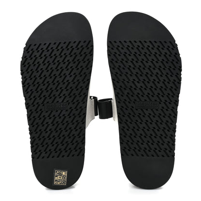 Hermes H Canvas Calfskin Mens Chypre Sandals 40 Prunoir Black 5 of 8