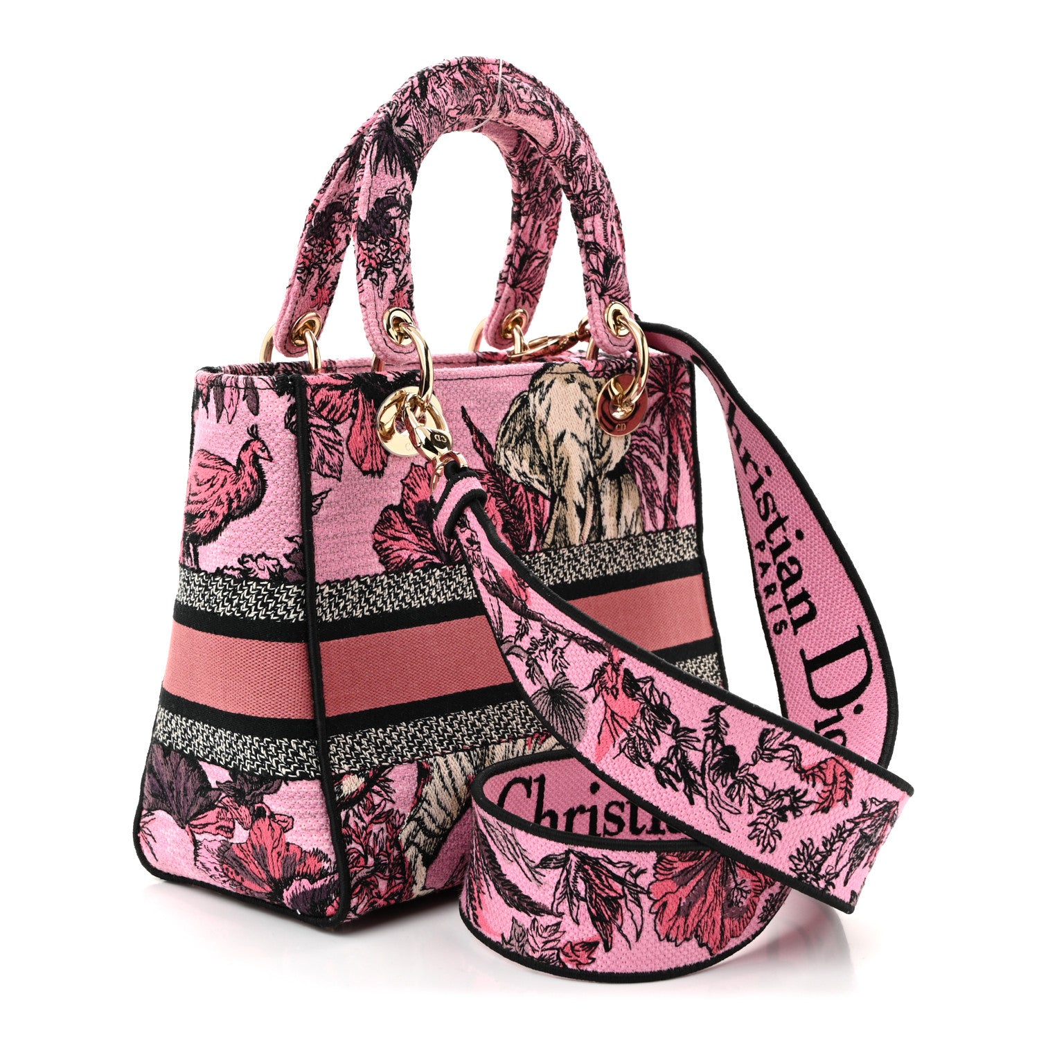 Christian Dior Toile de Jouy Voyage Embroidered Medium Lady D-Lite Fuchsia Multicolor 3 of 10