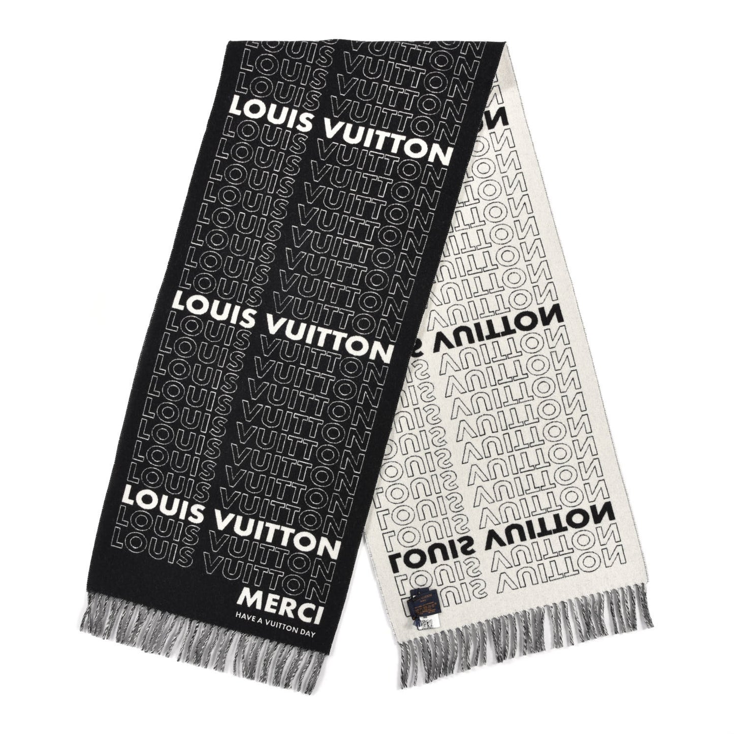 Wool Cashmere LV List City Scarf Black