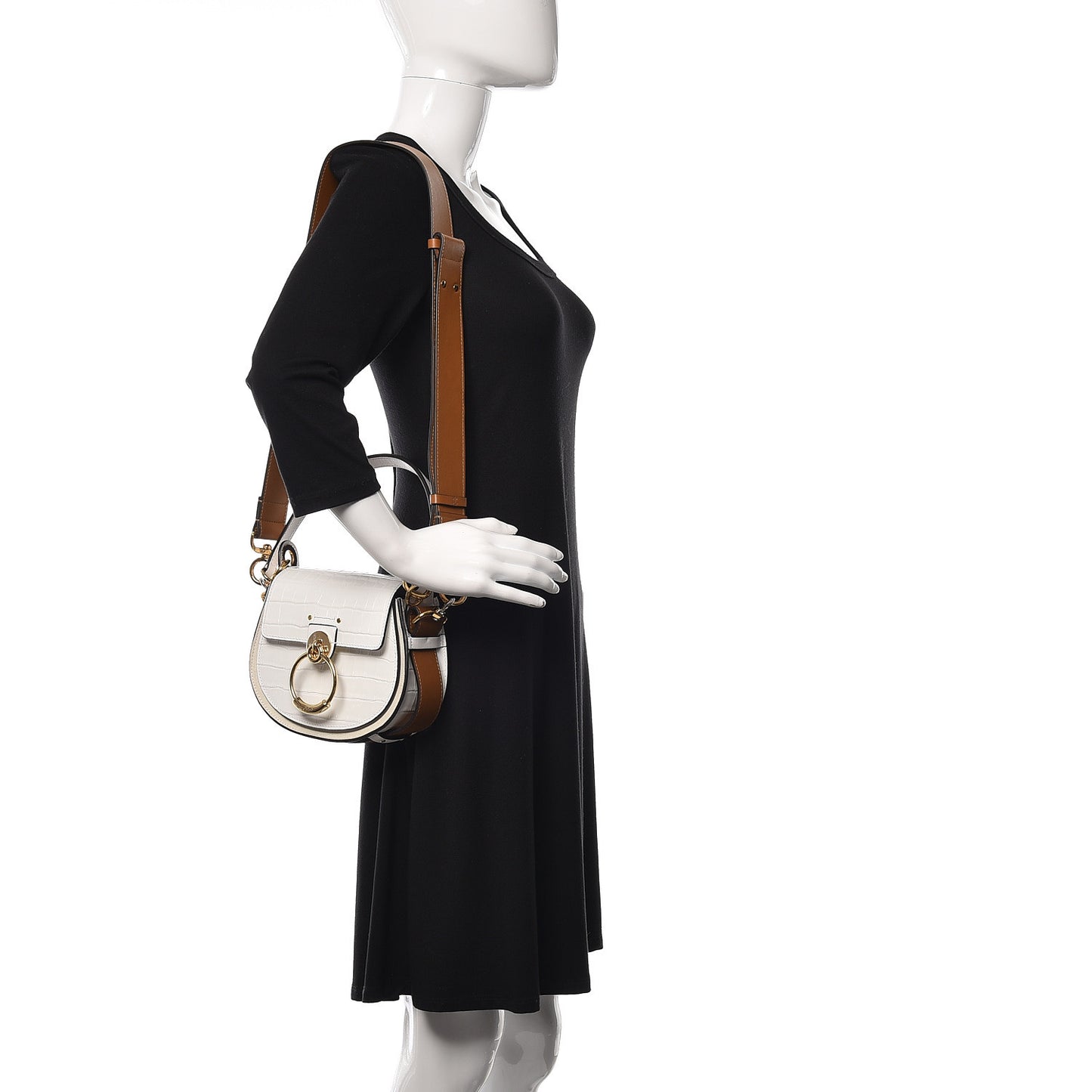 Calfskin Crocodile Embossed Small Tess Bag Brilliant White