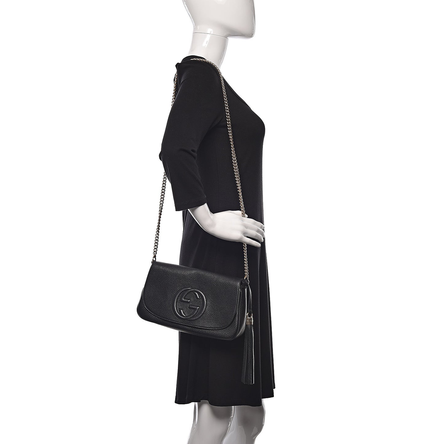 Pebbled Calfskin Medium Soho Flap Crossbody Black