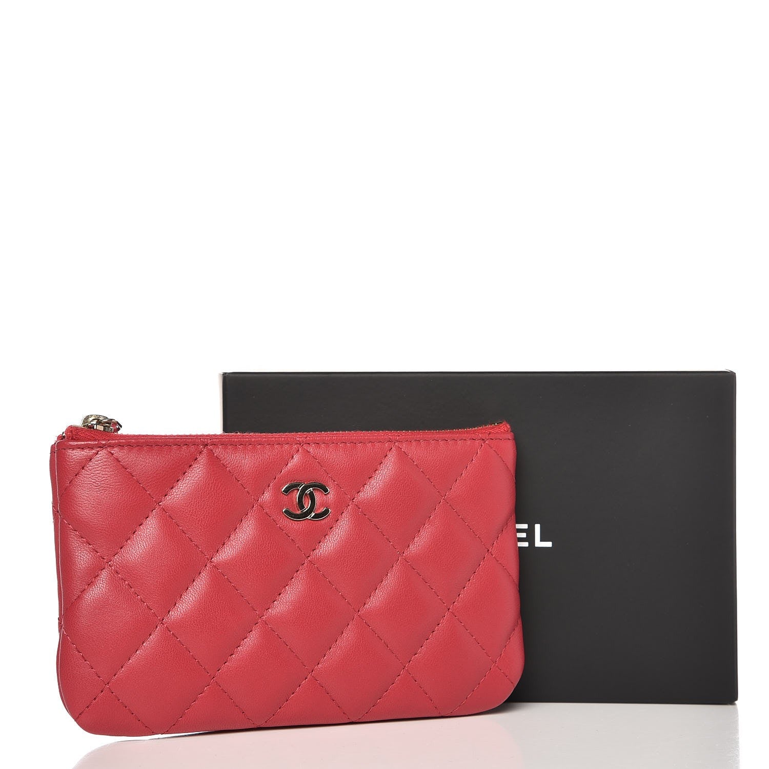 Chanel Lambskin Quilted Small Cosmetic Case Light Red 8 of 8