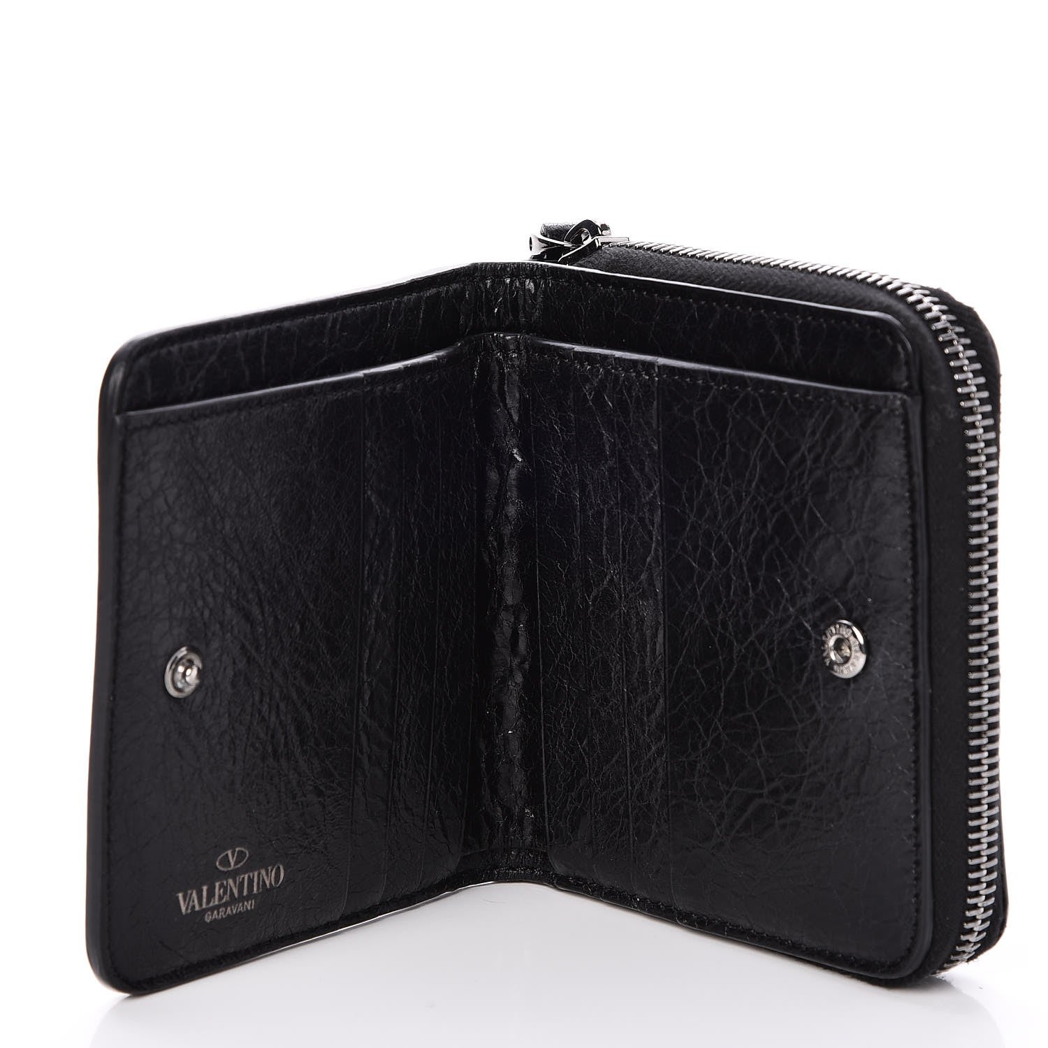 Valentino Garavani Craquele Nappa Rockstud Spike Compact Zip Around Wallet Black 5 of 9