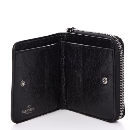 Valentino Garavani Craquele Nappa Rockstud Spike Compact Zip Around Wallet Black 5 of 9