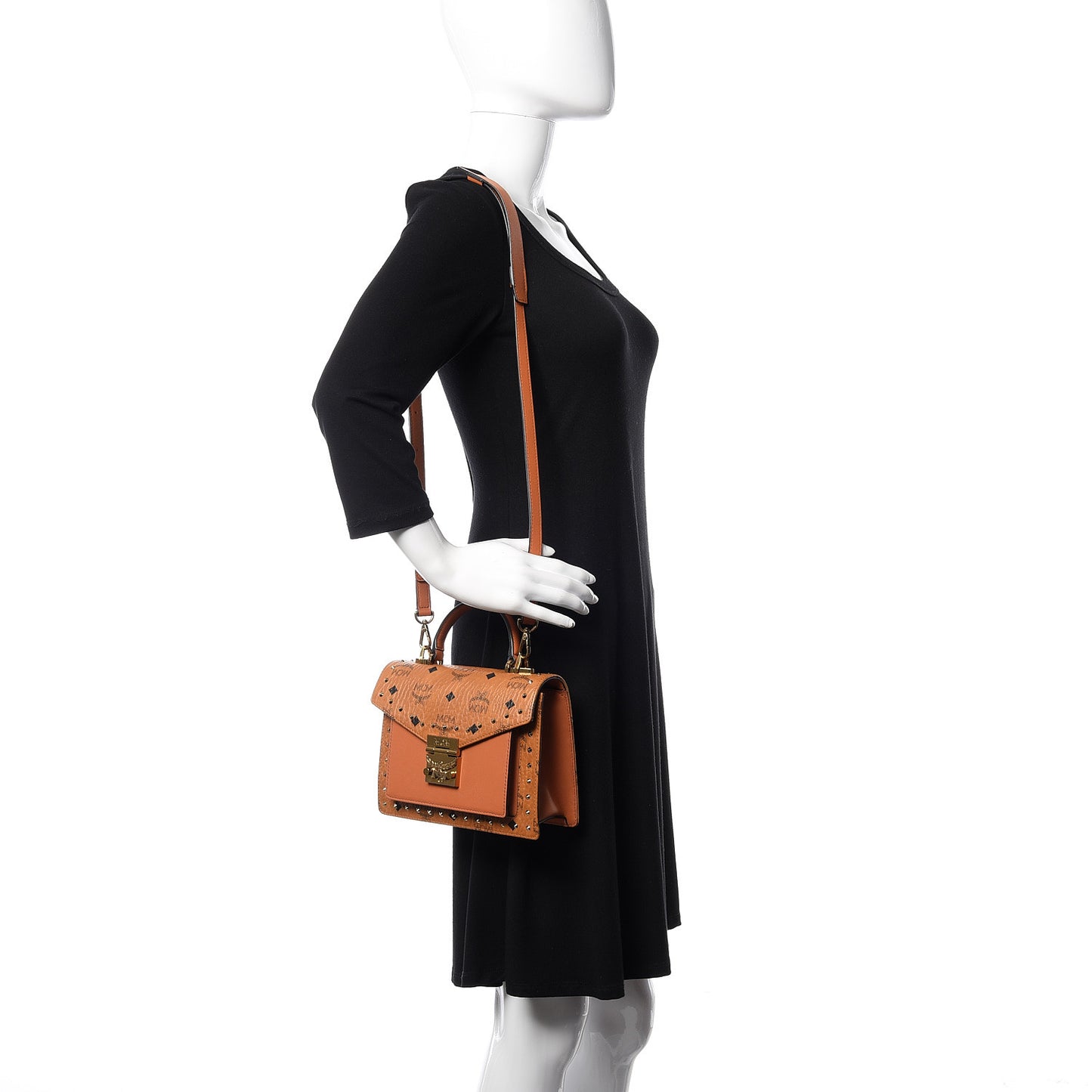 Visetos Studded Small Patricia Satchel Cognac