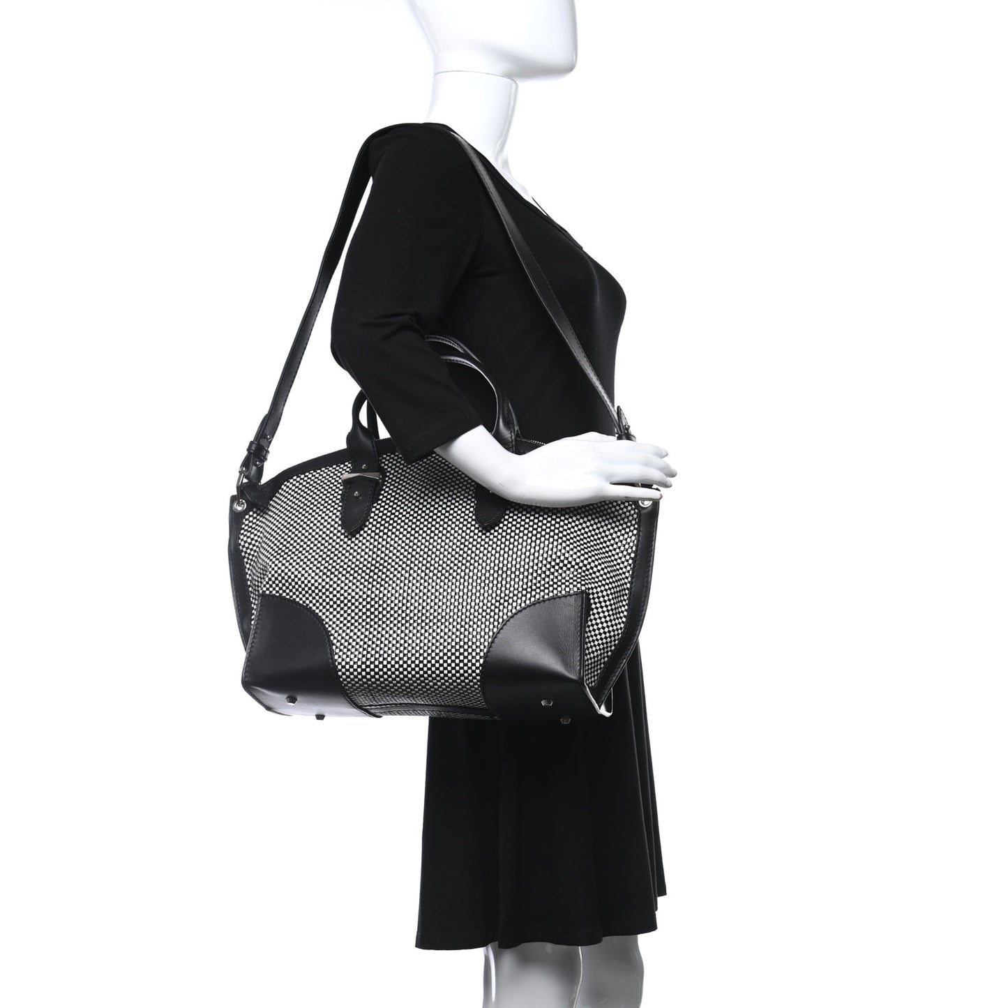 Soft Calfskin Woven Medium Legend Tote Black White