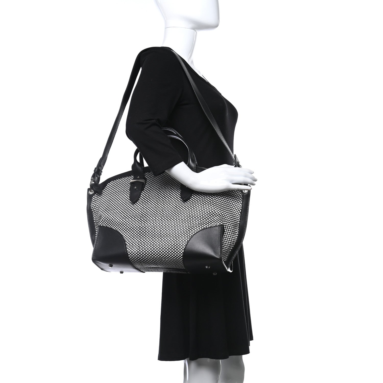 Alexander McQueen Soft Calfskin Woven Medium Legend Tote Black White 2 of 10