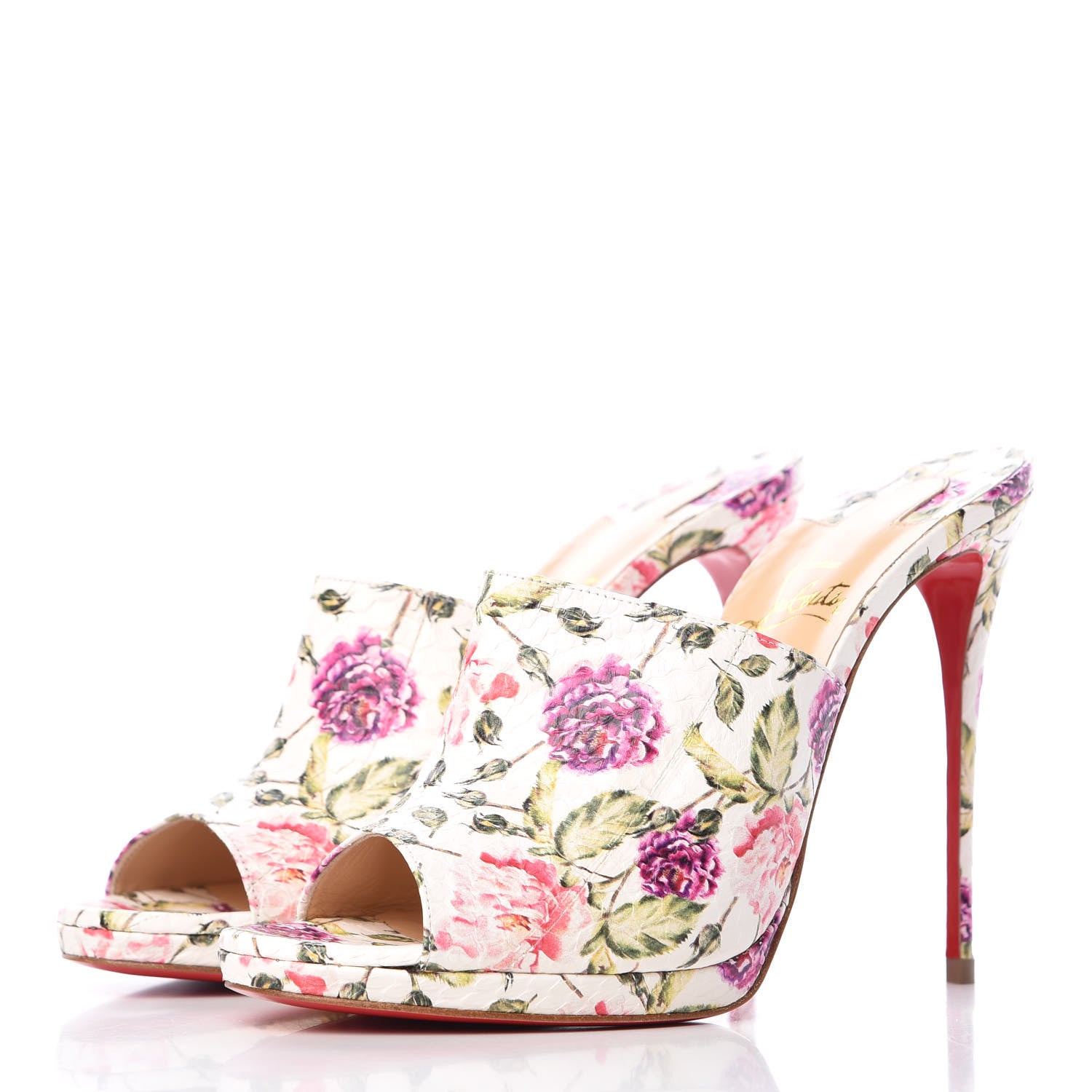 Christian Louboutin Watersnake Fiori Pigamule 120 Slide Sandals 39 Latte 3 of 12
