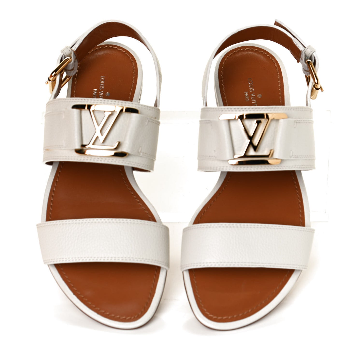 Grained Calfskin Horizon Flat Sandals 37 White