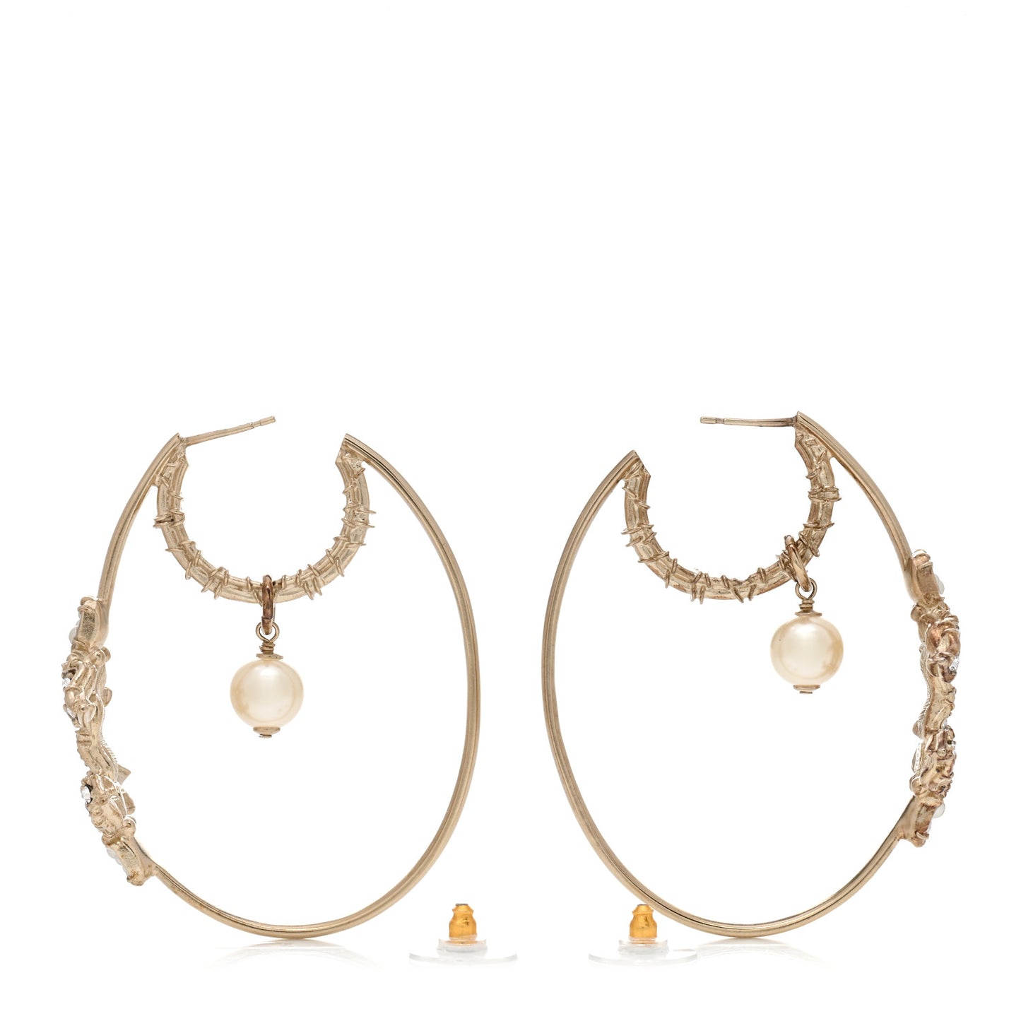 Crystal CC Camellia Express CC Drop Hoop Earrings Gold