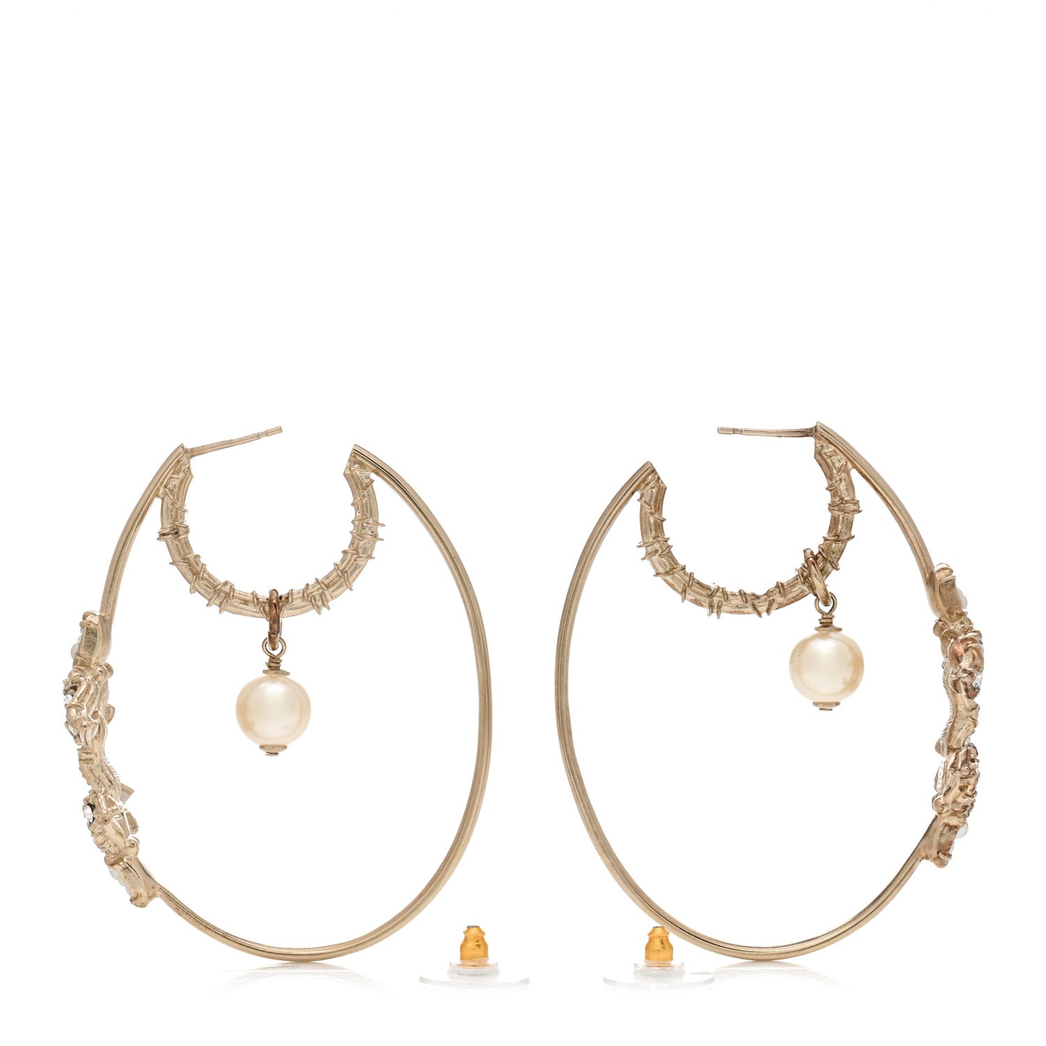 Chanel Crystal CC Camellia Express CC Drop Hoop Earrings Gold 3 of 5