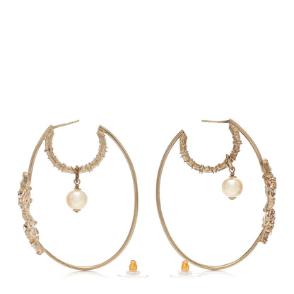 Chanel Crystal CC Camellia Express CC Drop Hoop Earrings Gold 3 of 5
