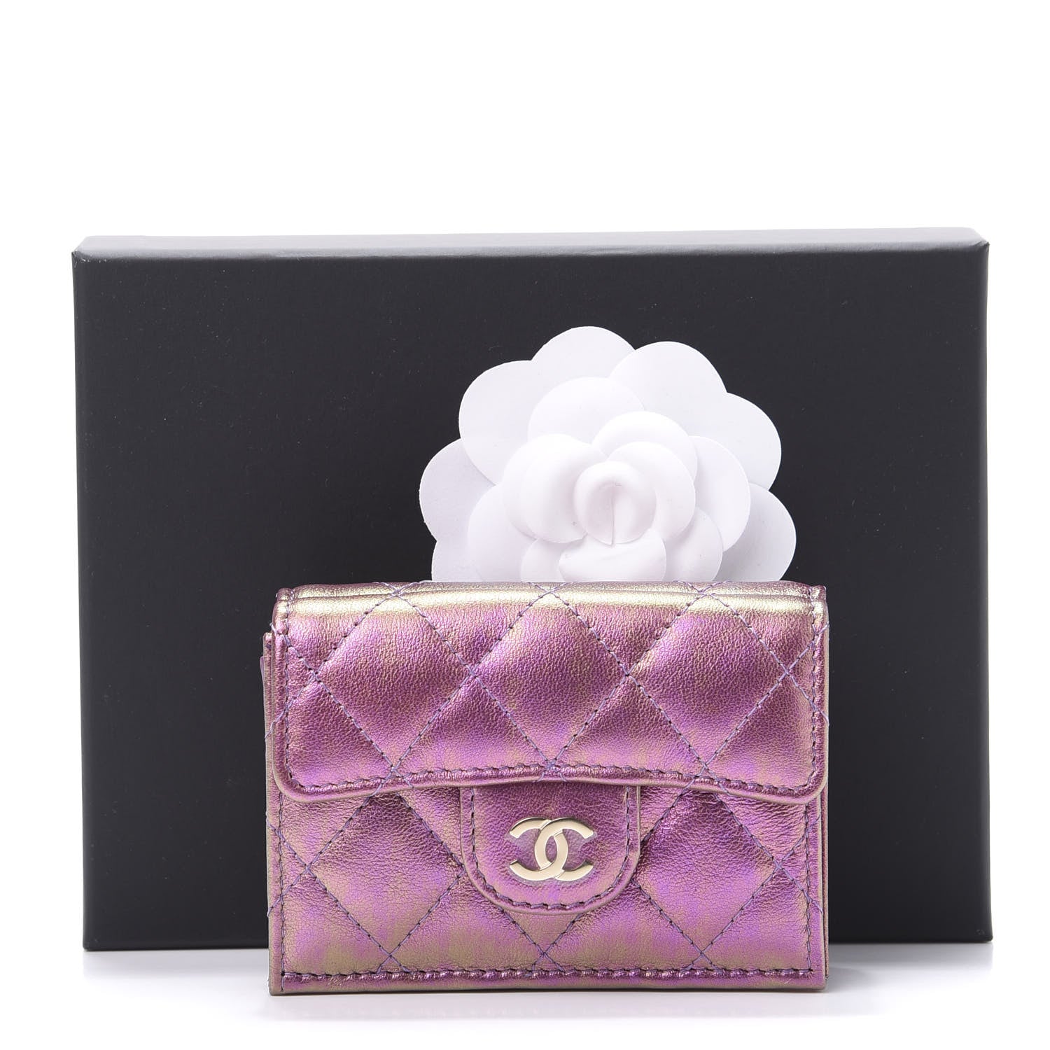 Chanel Iridescent Lambskin Small Quilted Flap Wallet Purple 9 of 9