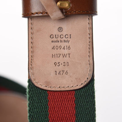Gucci Nylon Calfskin Double G Web 40mm Belt 95 38 Green Red Cuir 4 of 8