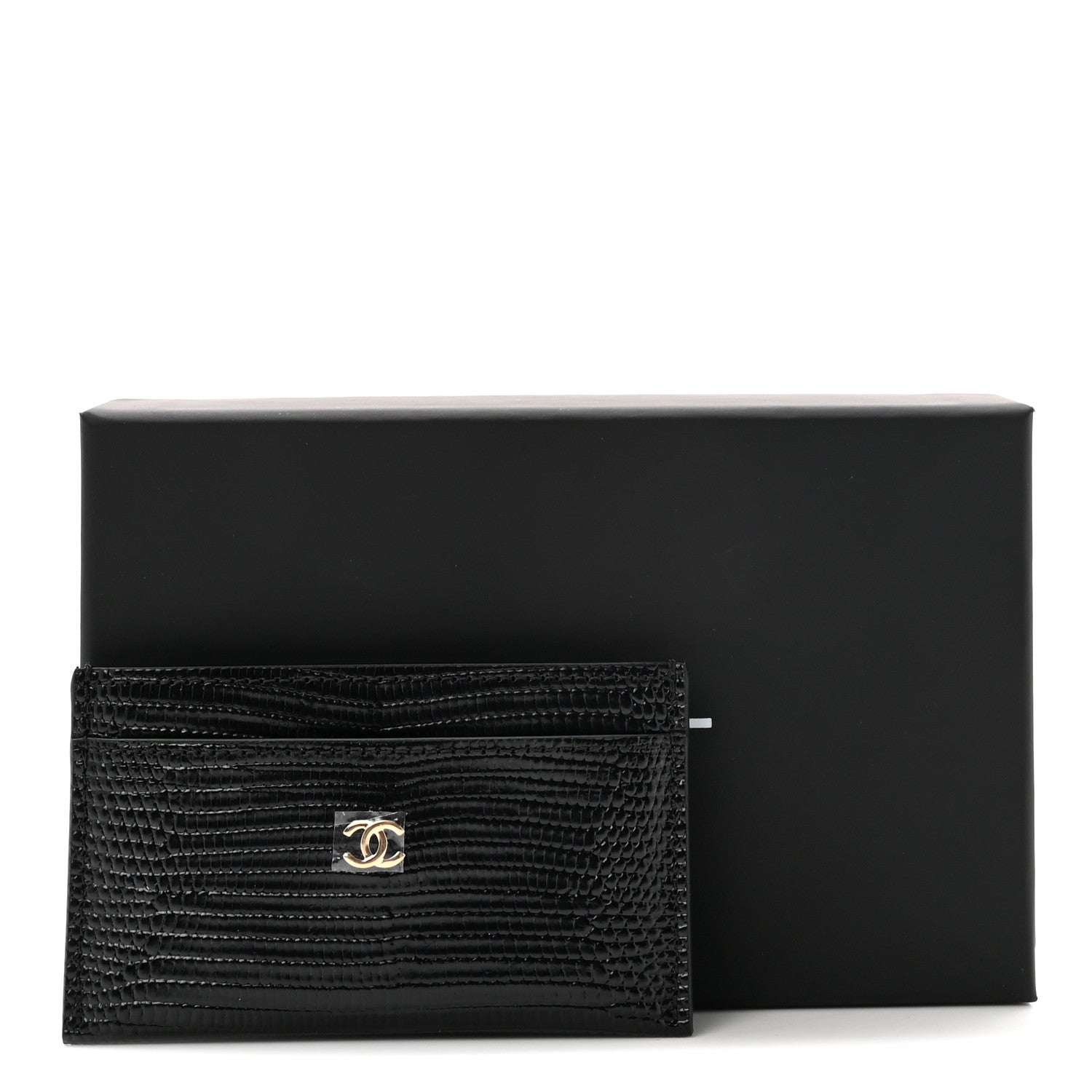 Chanel Calfskin Lizard Embossed Card Holder Black 1908650