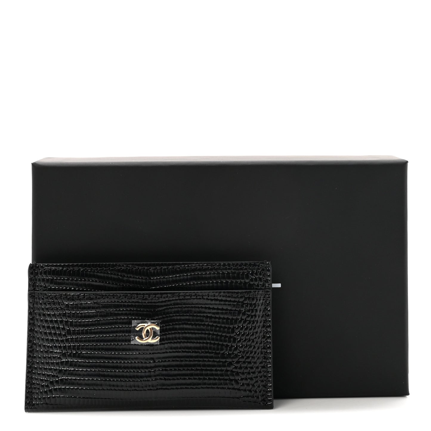 Calfskin Lizard Embossed Card Holder Black