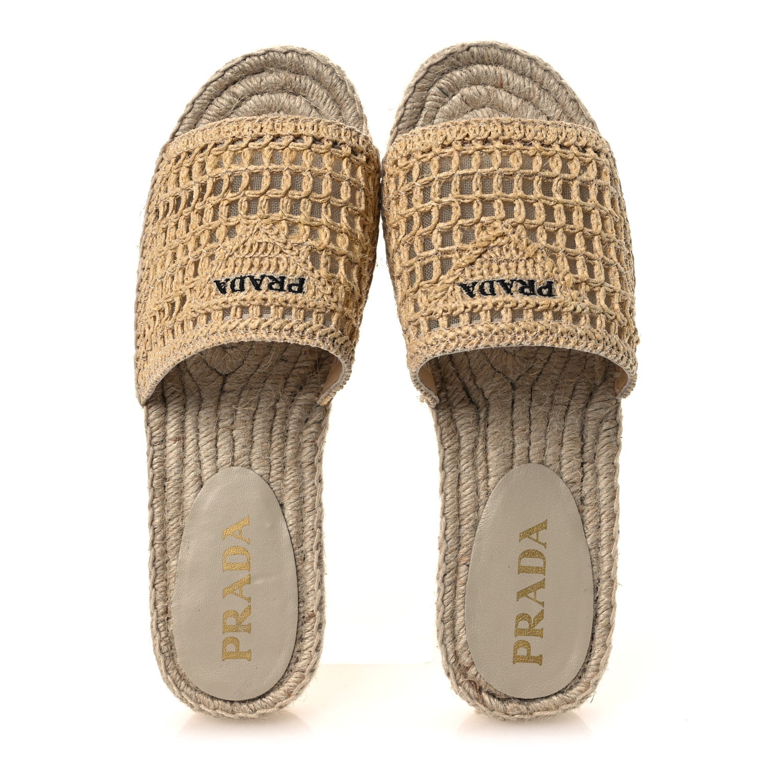 Prada Raffia Triangle Logo Crochet 20mm Espadrille Sandals 37 Natural Black 2 of 11