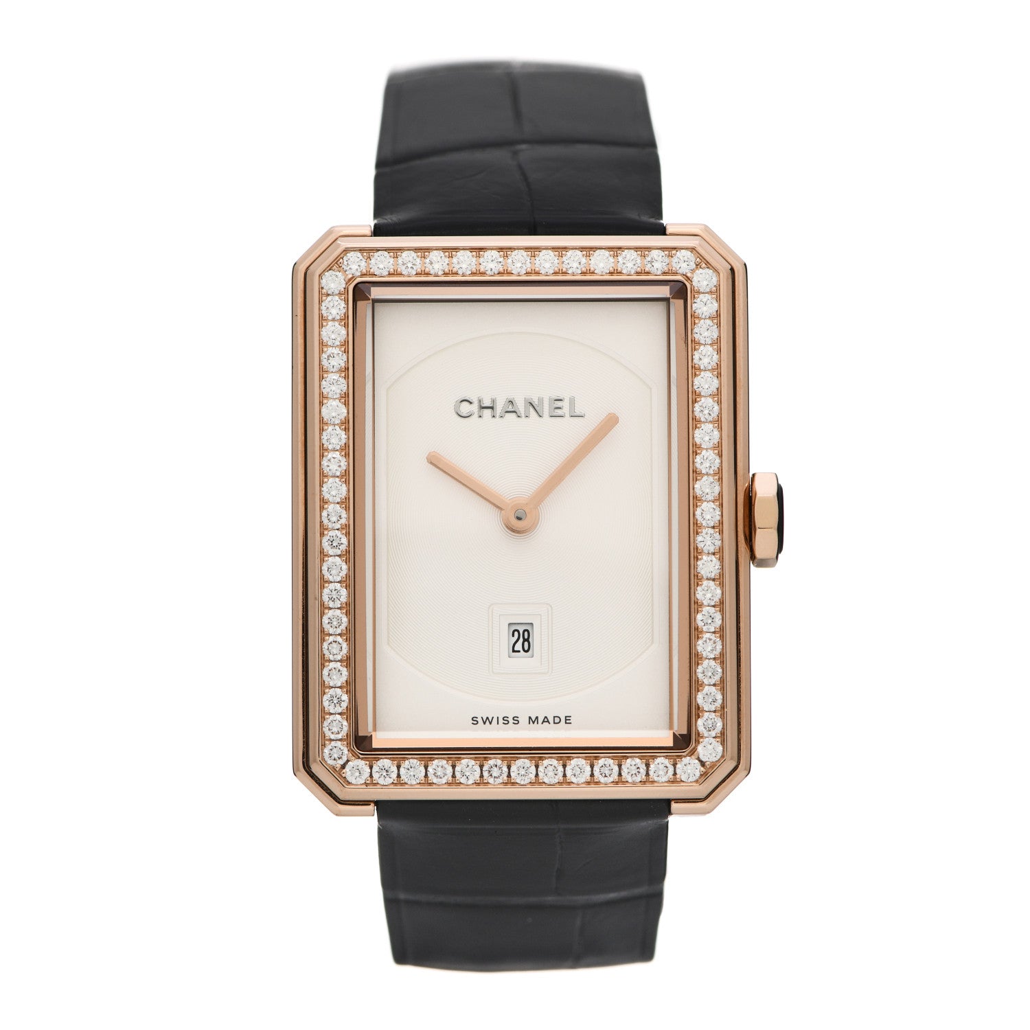 Chanel 18K Beige Gold Alligator Diamond 26.7mm Boy-Friend Quartz Watch 1 of 5
