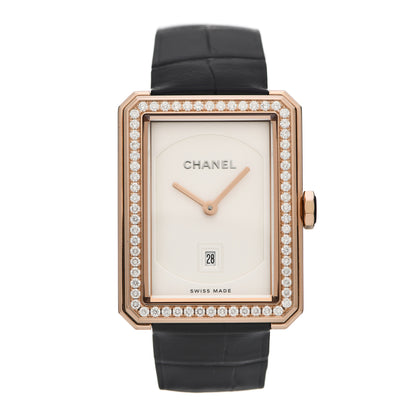 Chanel 18K Beige Gold Alligator Diamond 26.7mm Boy-Friend Quartz Watch 1 of 5