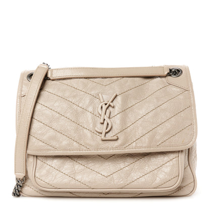 Saint Laurent Crinkled Calfskin Matelasse Monogram Medium Niki Chain Satchel Light Taupe 1 of 11