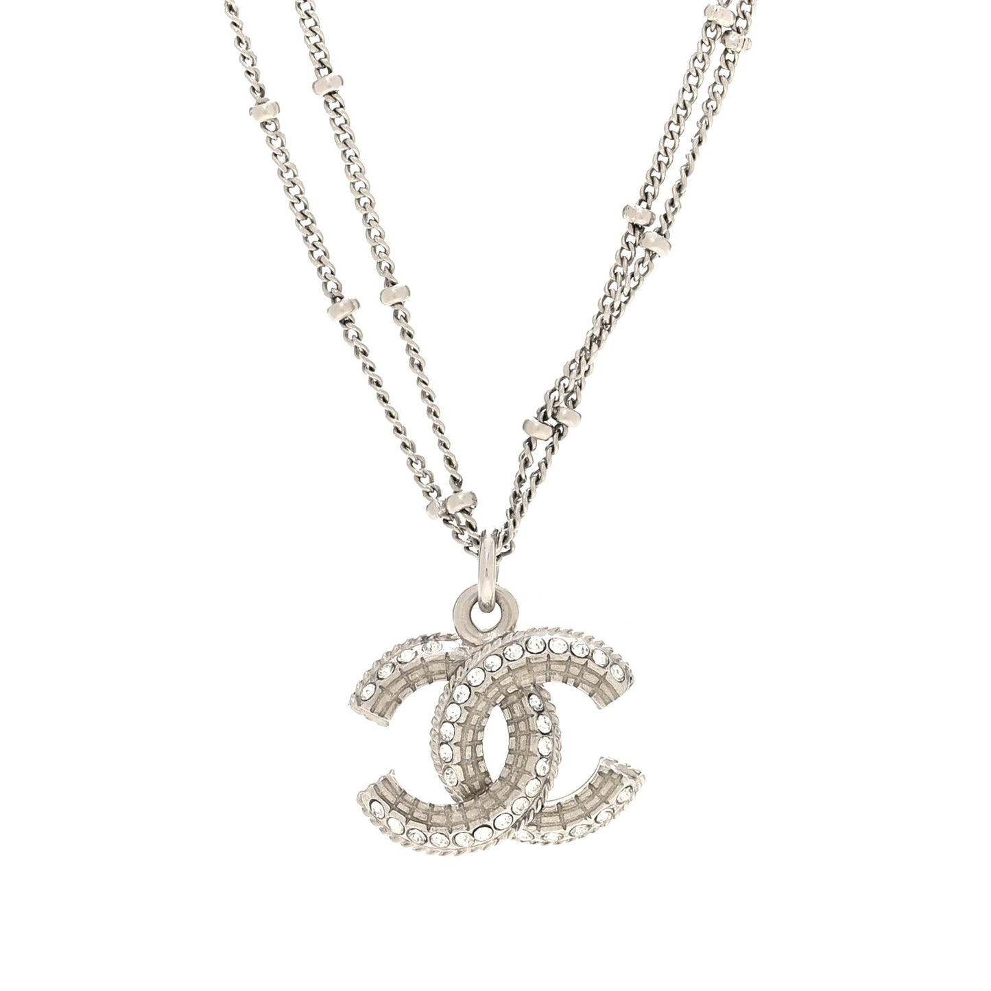 Baguette Crystal Pearl CC Necklace Silver